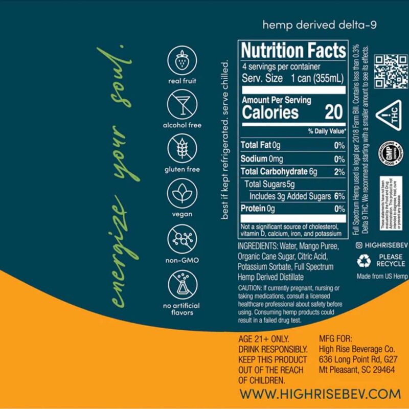 HighRise Mango D9 Seltzer 5mg THC + Tropical Mango Flavor + Relaxation and Calm - Image 4