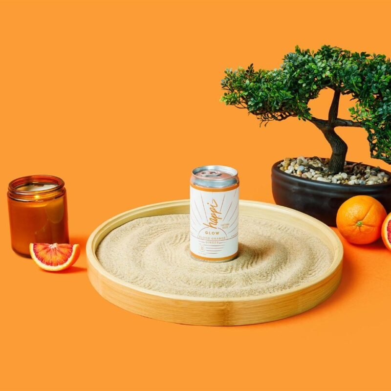 Happi Hour Glow Uninfused Blood Orange Ginger Seltzer – THC-Free Beverage with Lion’s Mane for a Refreshing Experience - Image 3