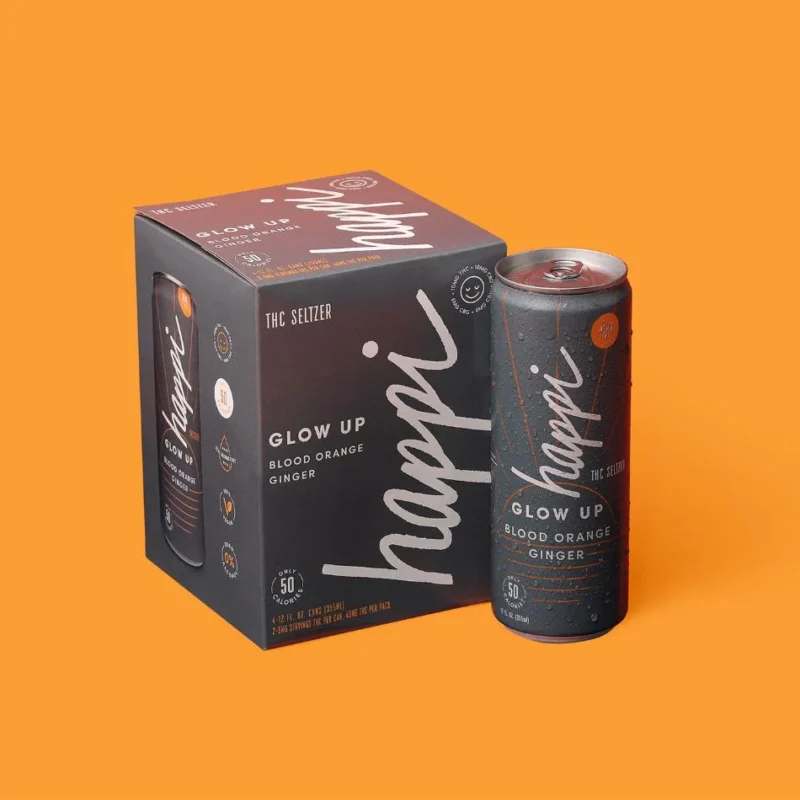 Happi Glow Up Blood Orange Ginger THC Seltzer – 10mg THC & CBD – Refreshing & Uplifting Beverage - Image 2