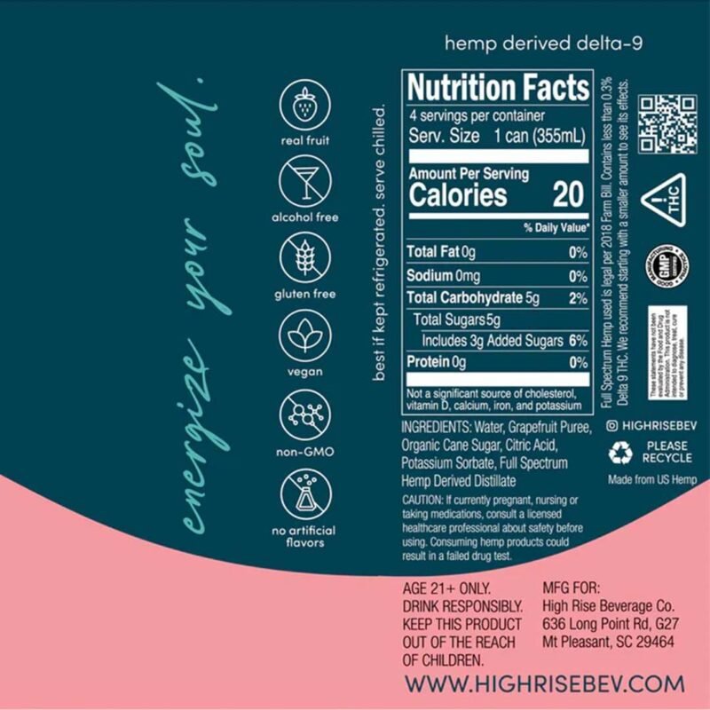 HighRise Bev Grapefruit D9 THC Beverage + Delta 9 Infusion + Zesty Grapefruit Flavor + Refreshing Relaxation - Image 4