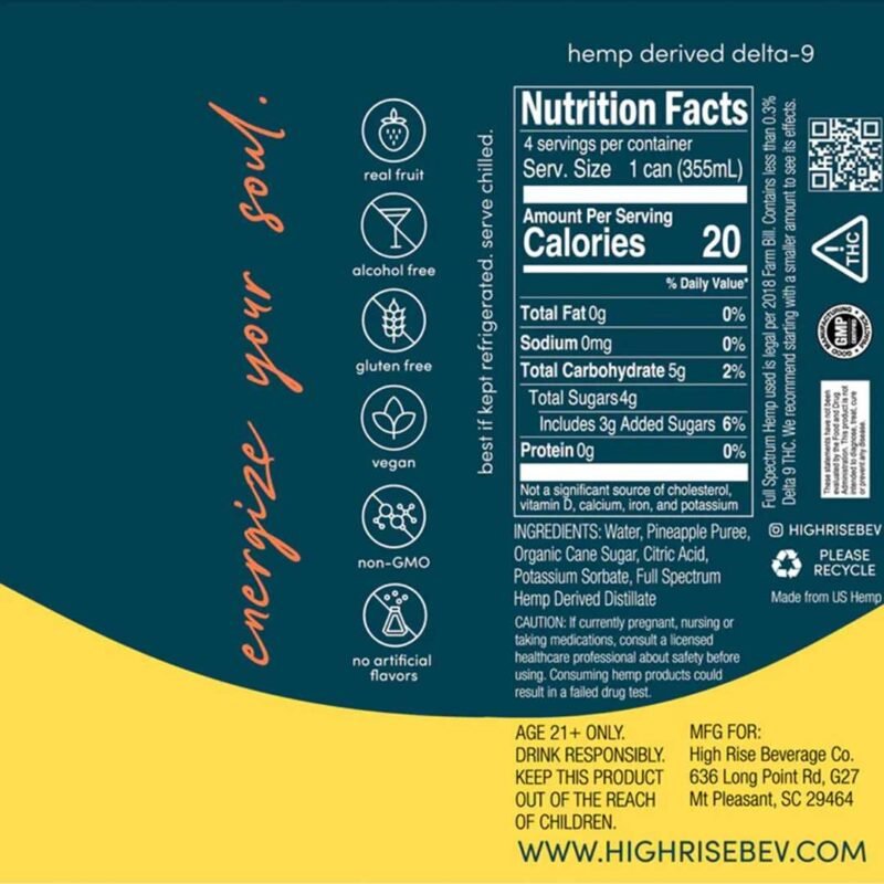High Rise Pineapple 5mg THC Seltzer - Tropical Infused Beverage with Delta-9 THC - Relaxation and Refreshing Taste - Image 4